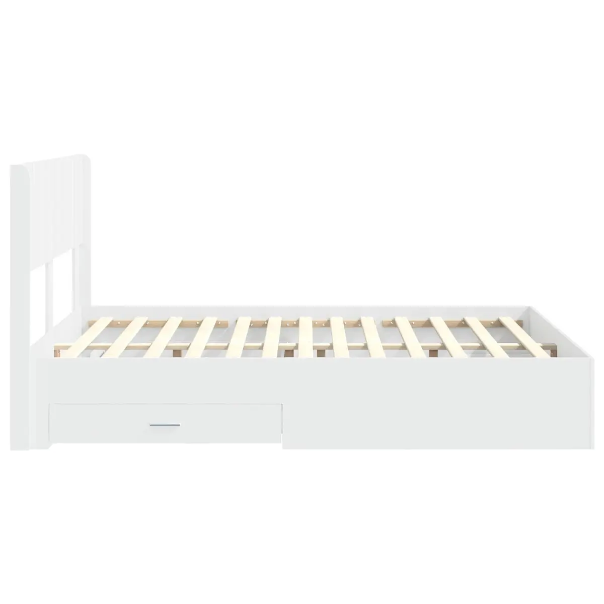 White Bed Frame 150x200cm with Storage Compartments Slatted Base Modern Design