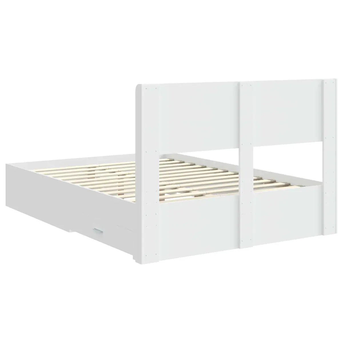 White Bed Frame 150x200cm with Storage Compartments Slatted Base Modern Design