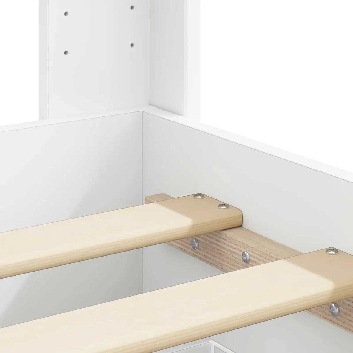 White Bed Frame 150x200cm with Storage Compartments Slatted Base Modern Design