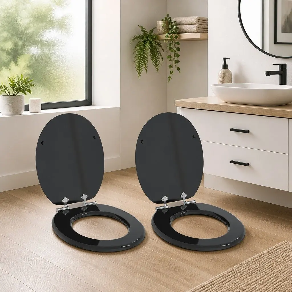 Toilet Seat Soft Close Black MDF 44x38cm