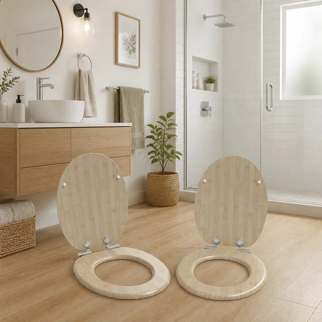 MDF Toilet Seat Soft-Close Brown Standard Size 44 x 38 cm with Non-Slip Bumpers