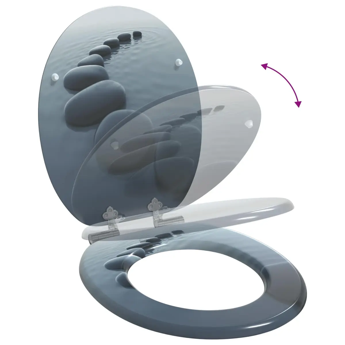 Toilet Seat Soft-Close Grey MDF 44x38cm Bathroom Fixture 2 Piece Standard Fit