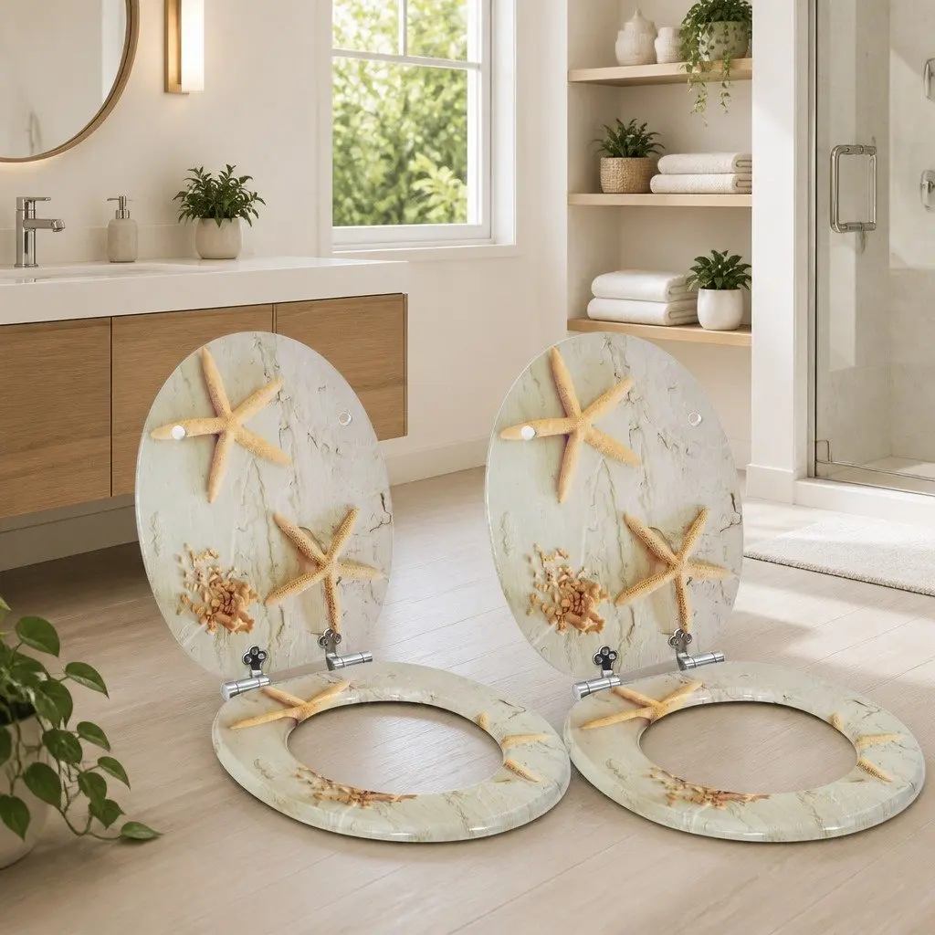 Toilet Seat Soft-Close 44x38cm Yellow White 2 Pack Modern Bathroom Fixture Easy Install