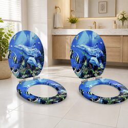 Soft-Close Toilet Seat Duo in Blue 44 x 38 cm MDF