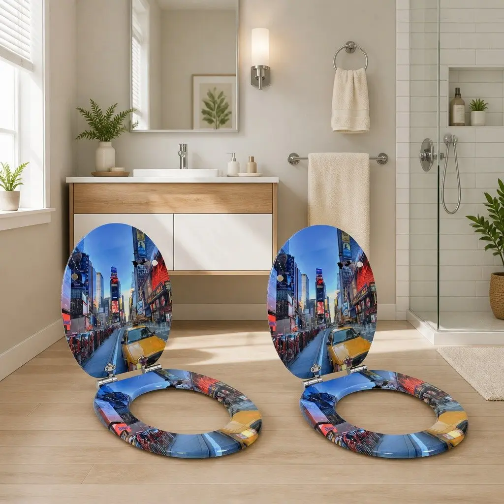 Soft-Close Toilet Seat 2 Pack Standard Fixing 44 x 38 cm Multicolour MDF Board