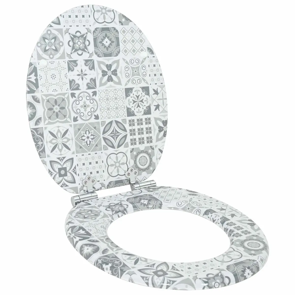 Soft-Close Toilet Seat Blue White 2 Piece Bathroom Fixture MDF Board Non-Slip