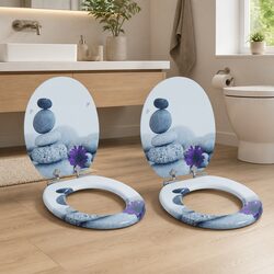 Toilet Seat Soft-Close Grey MDF 44 x 38 cm Bathroom Fixture 2 Pack Standard