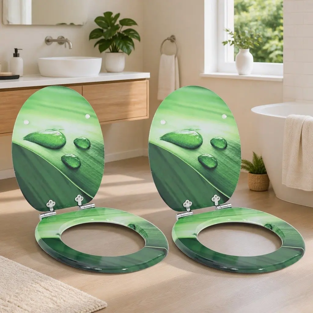 Soft-Close Toilet Seat Green MDF Board 44 x 38 cm 2 Piece