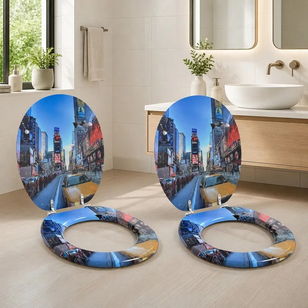 Soft-Close Toilet Seat Bathroom Fixture 44x38cm Grey MDF 2 Piece