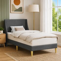 Comfortable Bed Frame with Fabric Headboard in Dark Grey