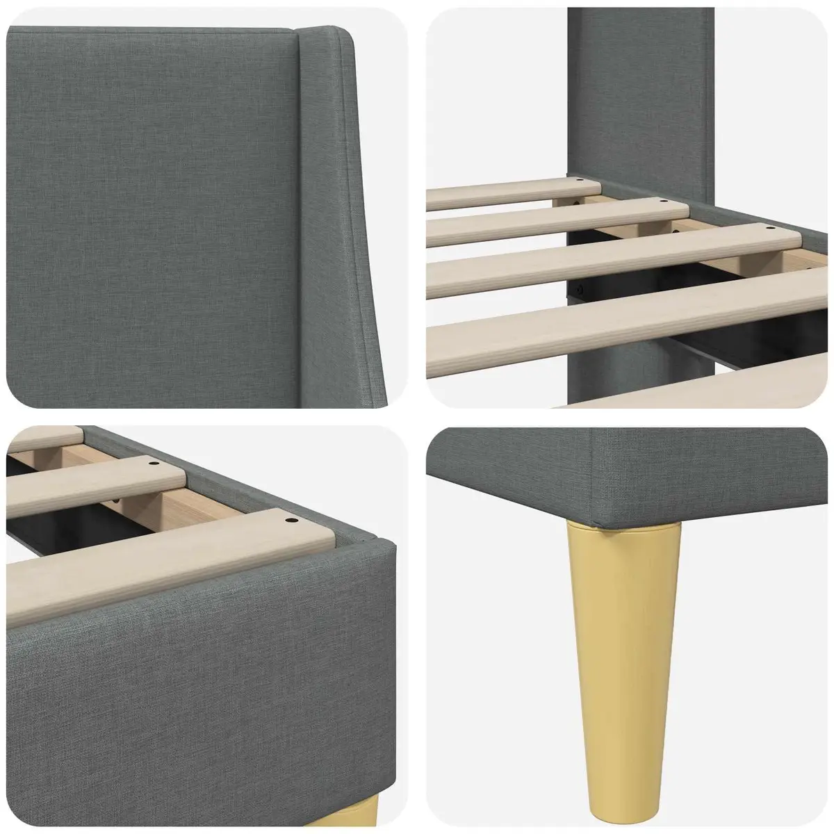 Bed Frame Dark Grey Fabric Headboard 180 x 200 cm Modern Bedroom Furniture