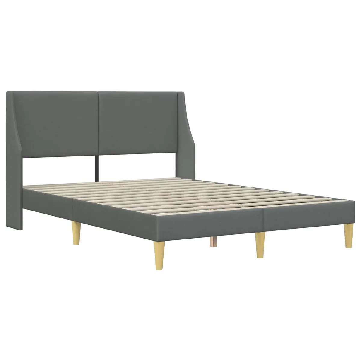 Bed Frame Upholstered Fabric Headboard Dark Grey Modern Bedroom Furniture