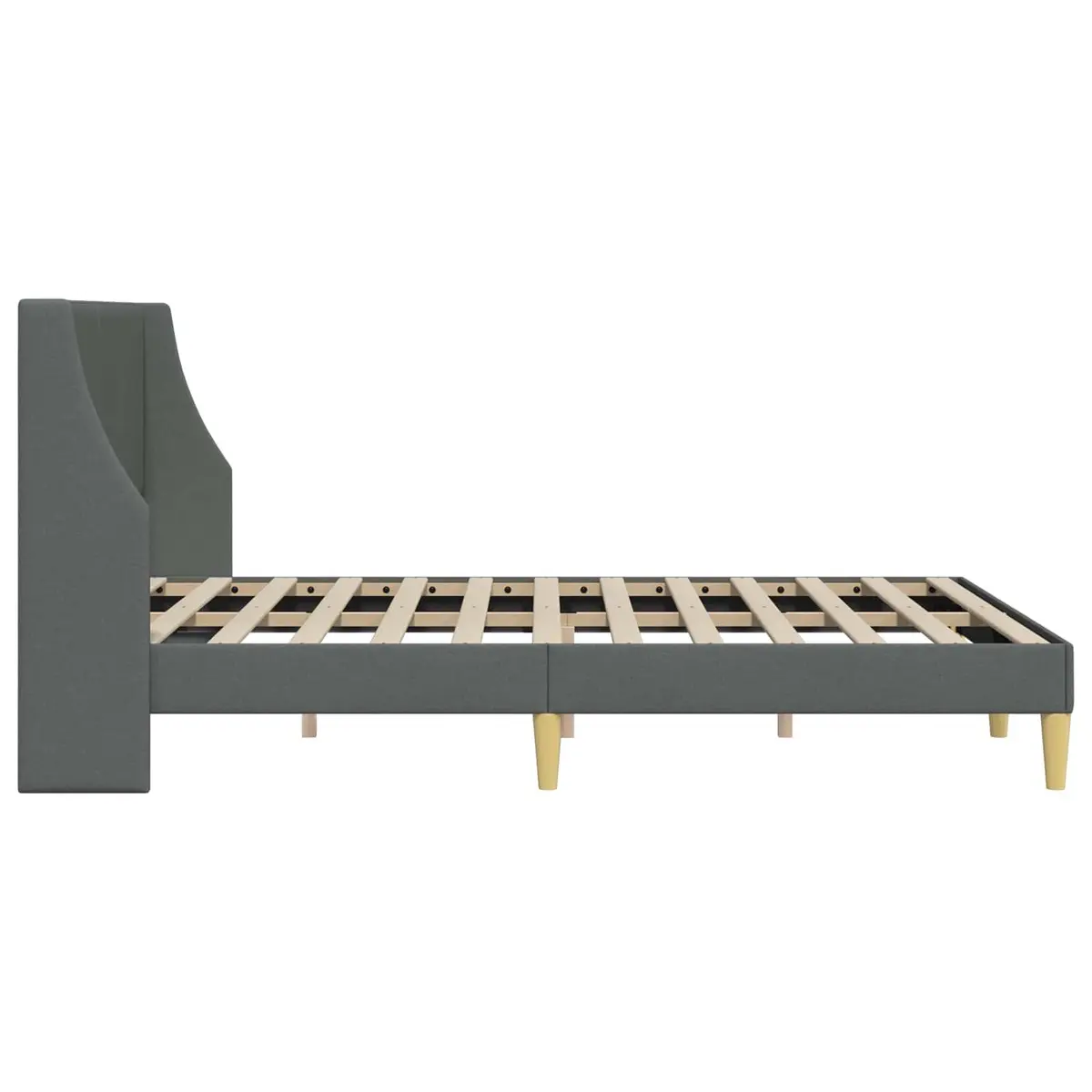 Bed Frame Dark Grey Fabric Headboard Modern Platform Base