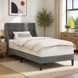 Reliable Dark Grey Velvet Headboard Bed Frame 90 x 190 cm