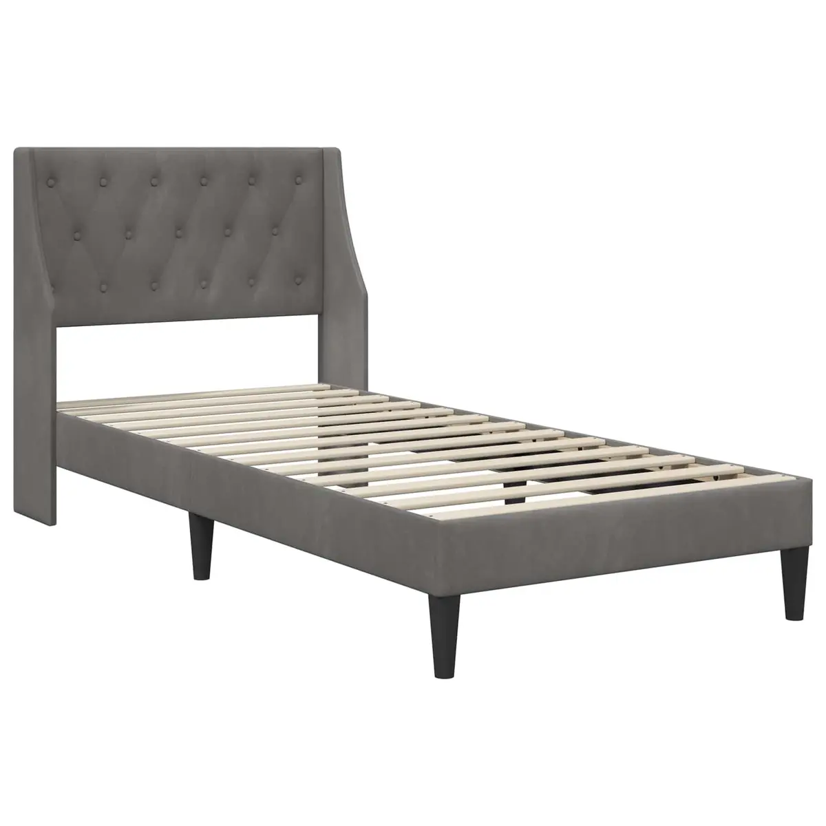 Bed Frame Modern Velvet Headboard Dark Grey 90 x 190 cm
