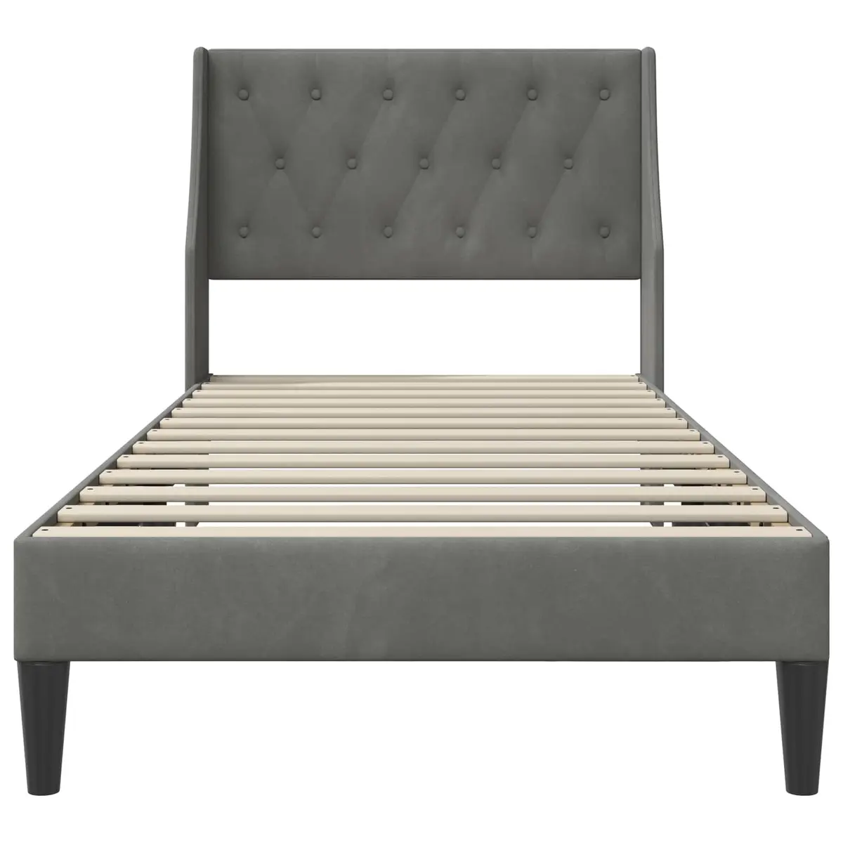 Bed Frame Modern Velvet Headboard Dark Grey 90 x 190 cm