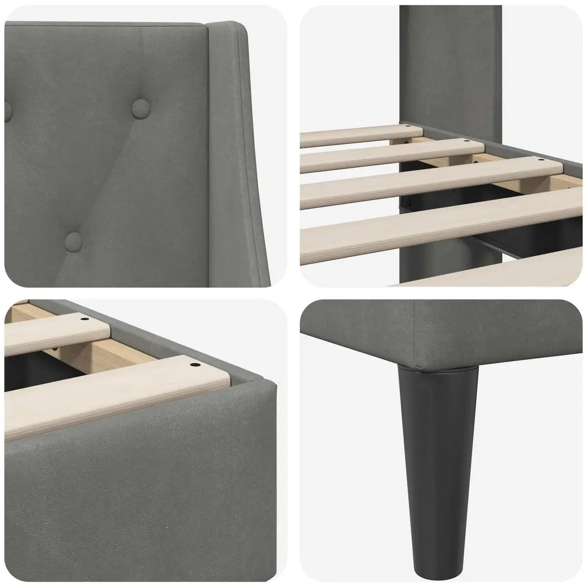 Bed Frame Modern Velvet Headboard Dark Grey 90 x 190 cm