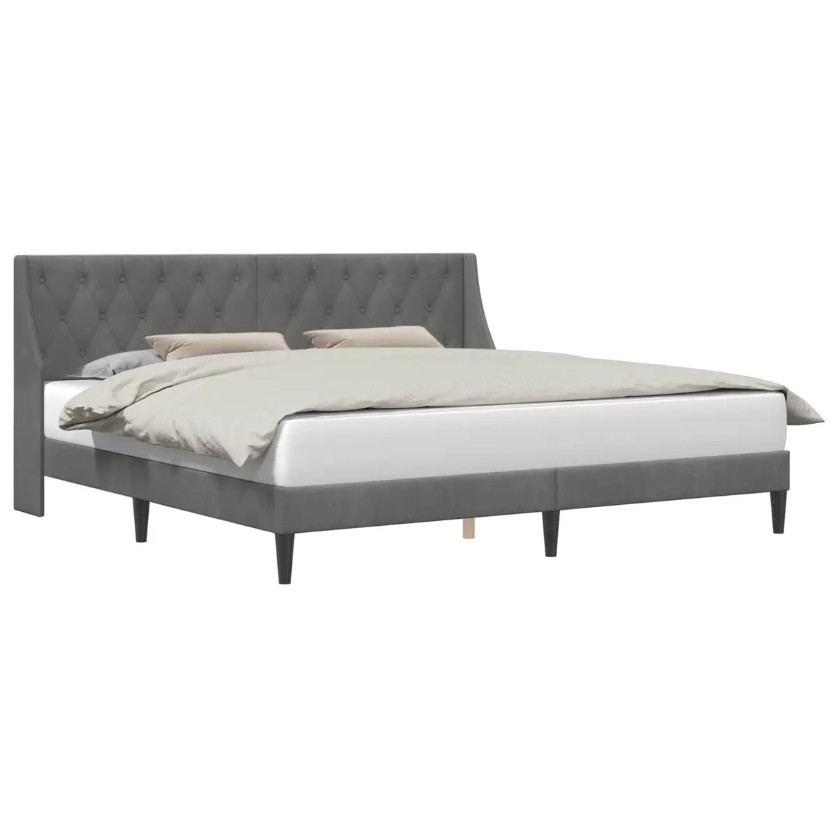Bed Frame Velvet Headboard 180 x 200 cm Dark Grey Modern Bedroom Furniture