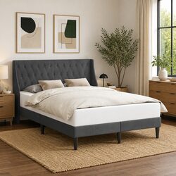Quality Bed Frame with Velvet Headboard for Comfort