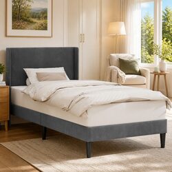 Practical Dark Grey Velvet Bed Frame 90 x 190 cm