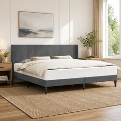 Durable and Elegant Bed Frame with Velvet Headboard