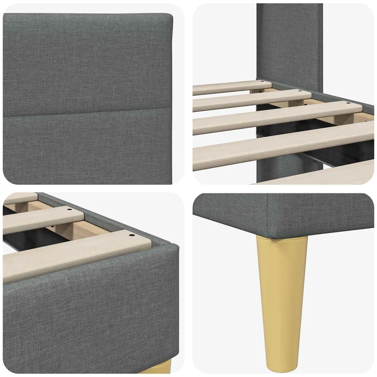 Bed Frame with Fabric Headboard Dark Grey 180 x 200 cm Modern Bedroom Furniture