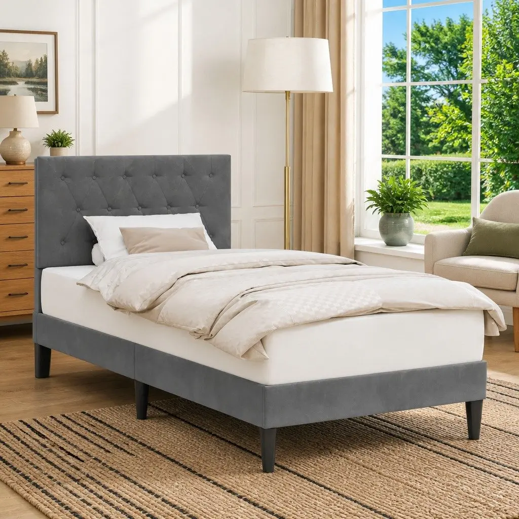 Bed Frame Velvet Headboard 90 x 190 cm Dark Grey