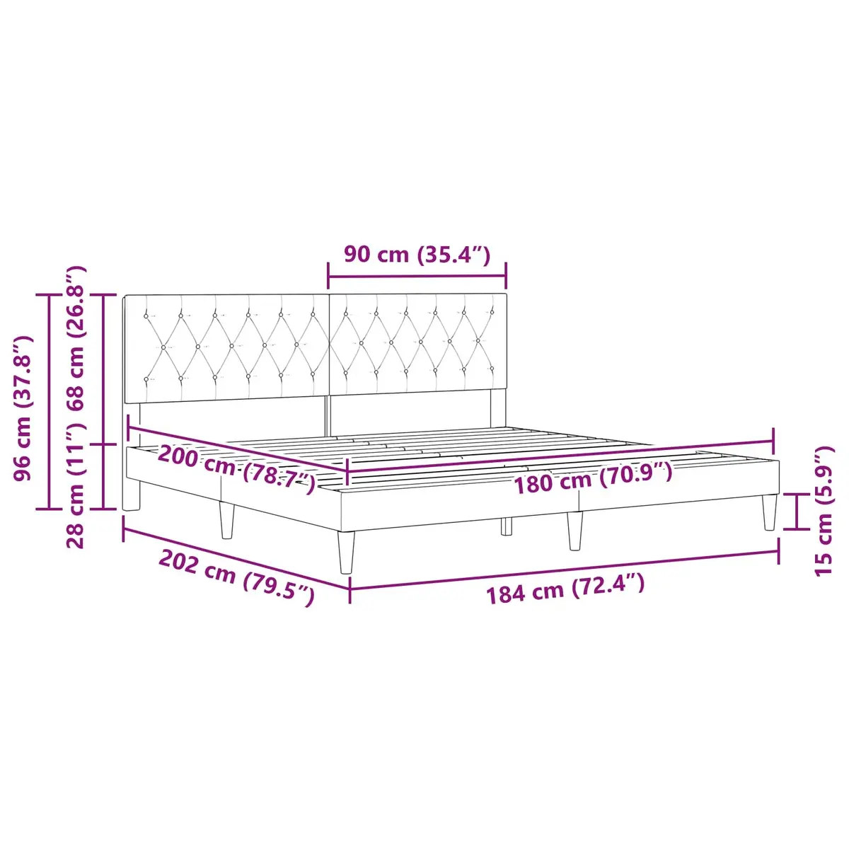 Bed Frame Dark Grey Velvet Headboard 180 x 200 cm Bedroom Furniture