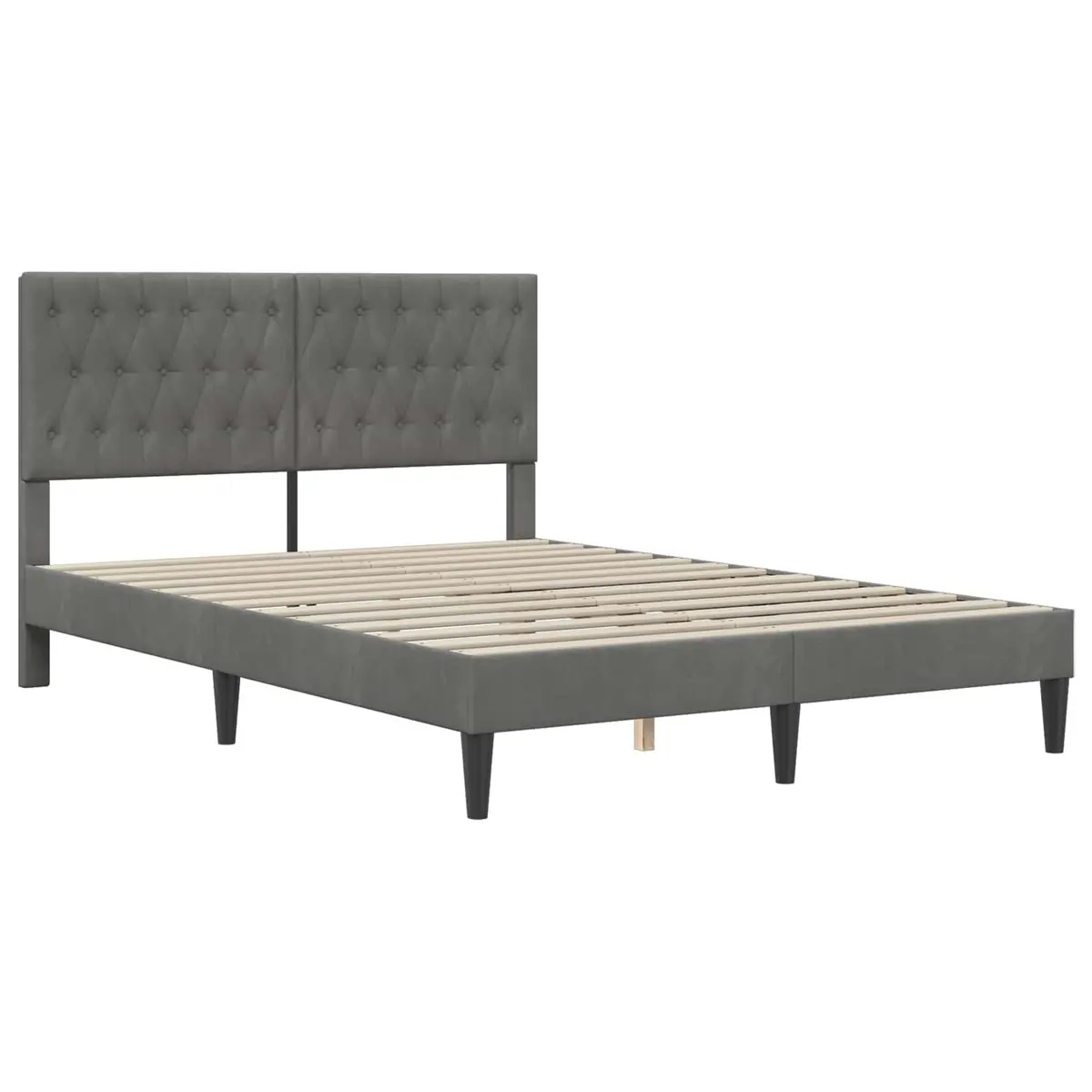 Bed Frame Dark Grey Velvet Headboard Plywood Tapered Legs