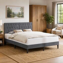 Warm and Reliable Dark Grey Velvet Bed Frame