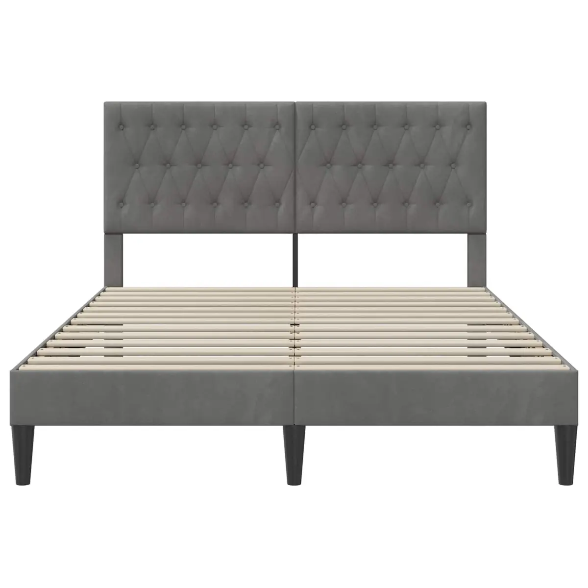 Dark Grey Velvet Bed Frame Modern Bedroom Furniture with Headboard Tapered Legs