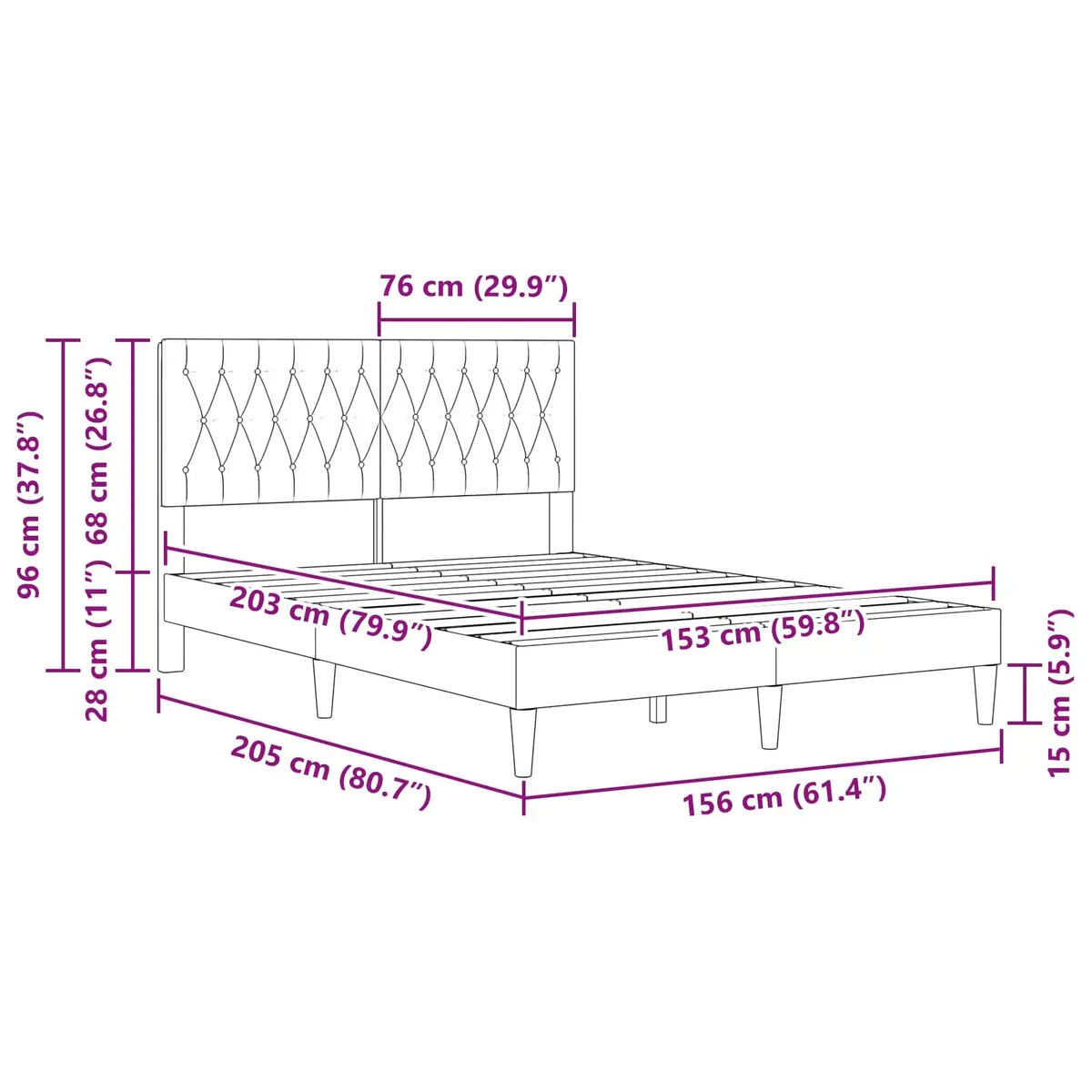 Dark Grey Velvet Bed Frame Modern Bedroom Furniture with Headboard Tapered Legs