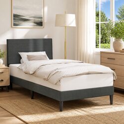Affordable Dark Grey Corduroy Bed Frame with Headboard 90 x 190 cm
