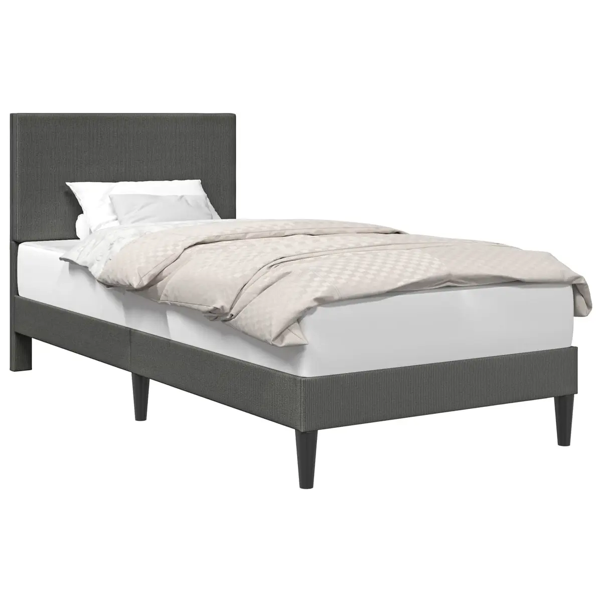 Bed Frame Dark Grey Corduroy Fabric 90 x 190 cm Modern Bedroom