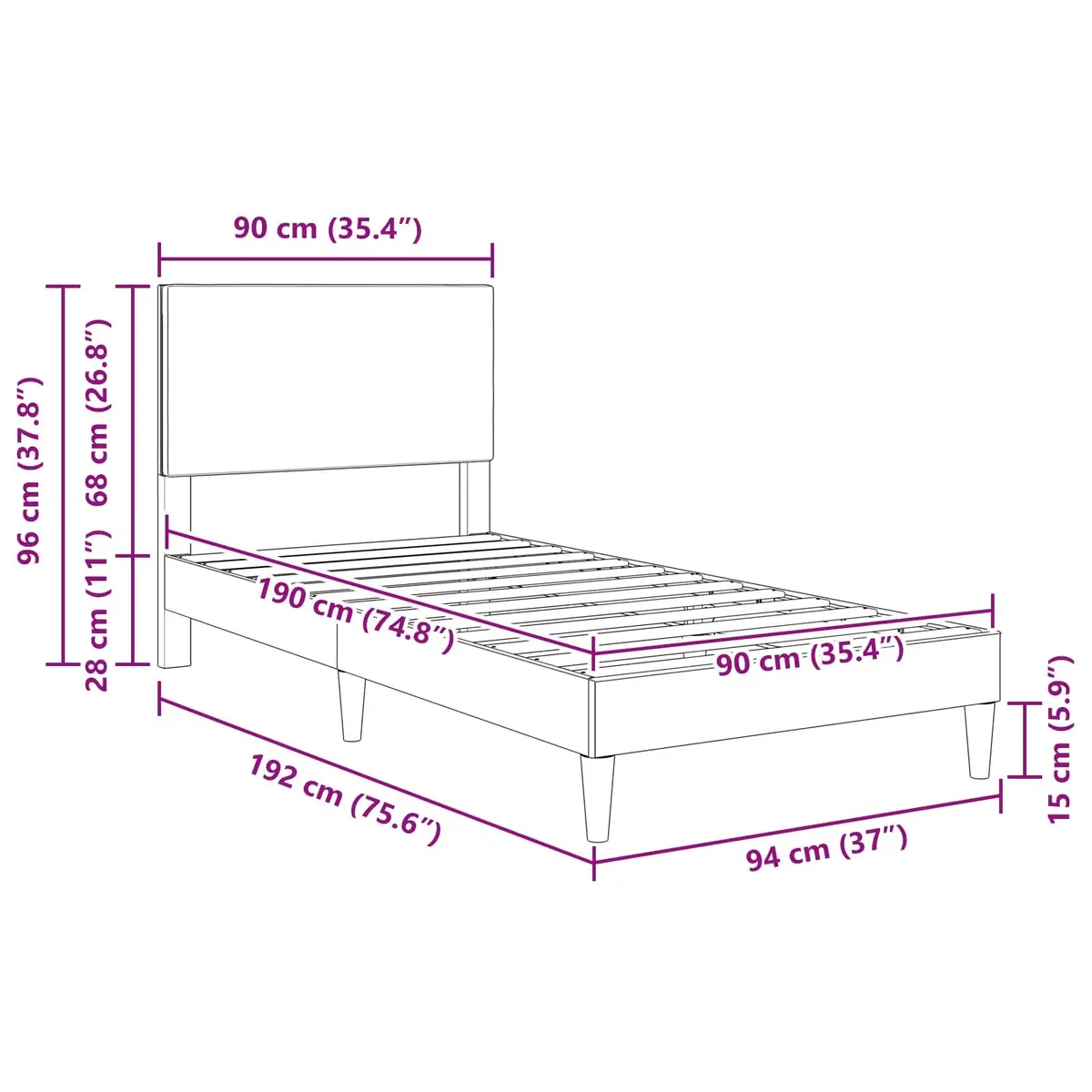 Bed Frame Dark Grey Corduroy Fabric 90 x 190 cm Modern Bedroom