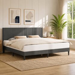 Reliable Dark Grey Bed Frame with Corduroy Headboard