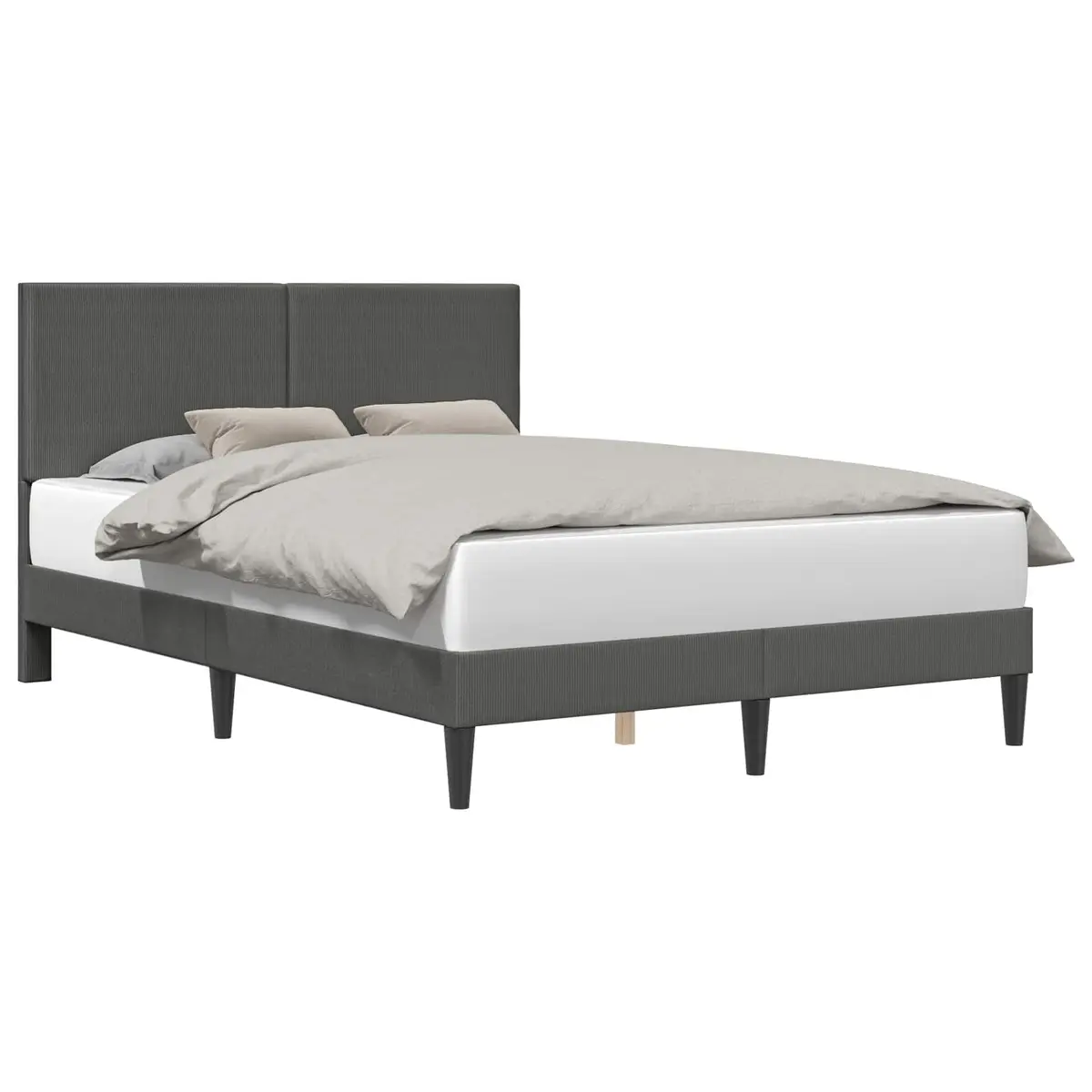 Bed Frame with Corduroy Headboard in Dark Grey