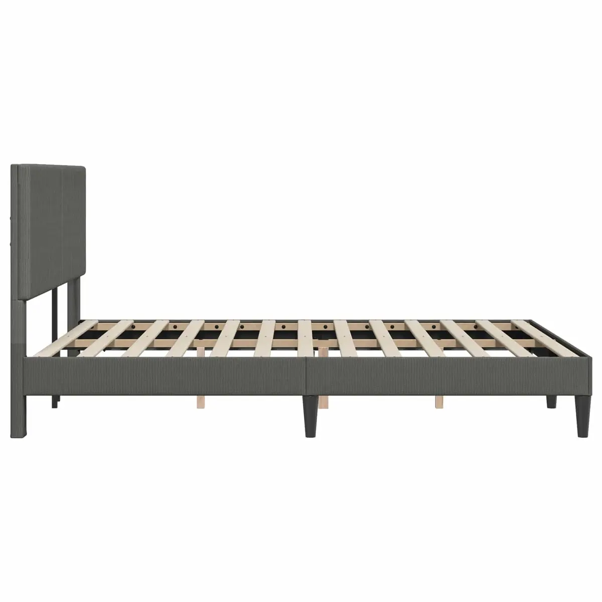 Bed Frame with Corduroy Headboard in Dark Grey