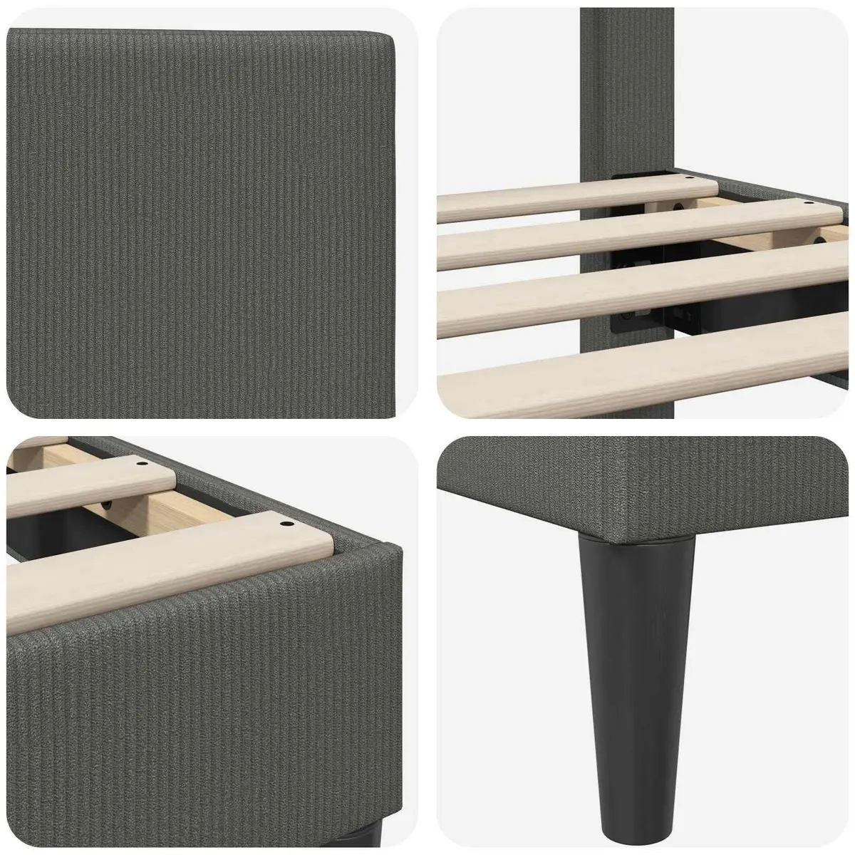 Bed Frame with Corduroy Headboard in Dark Grey