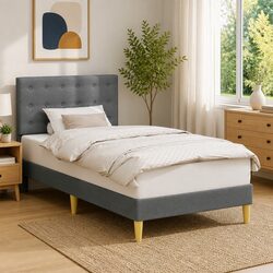 Practical Dark Grey Bed Frame with Comfortable Headboard