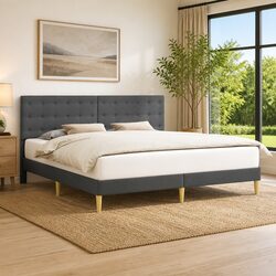 Reassuringly Practical Dark Grey Bed Frame with Headboard