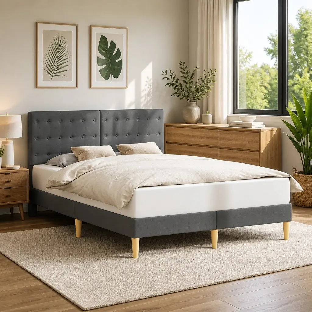 Bed Frame with Fabric Upholstered Headboard