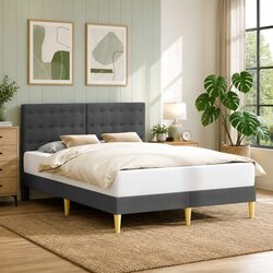 Reliable and Stylish Bed Frame with Dark Grey Headboard