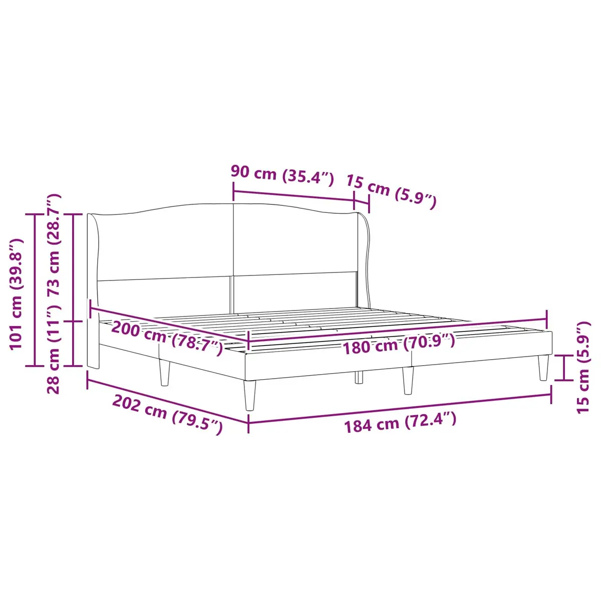Bed Frame with Headboard Black 180 x 200 cm Faux Leather Modern Design