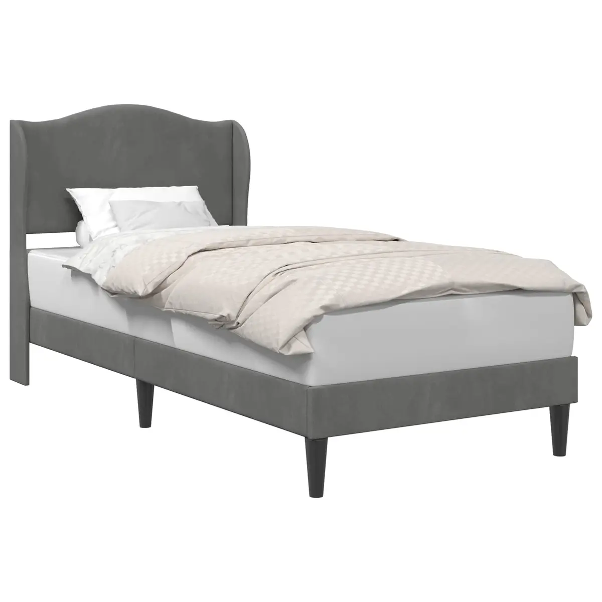 Bed Frame Headboard Velvet Upholstery 90 x 190 cm Dark Grey Modern