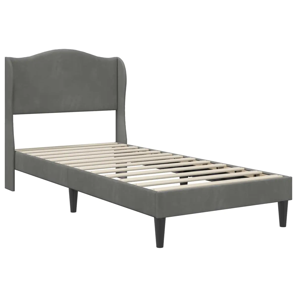 Bed Frame Headboard Velvet Upholstery 90 x 190 cm Dark Grey Modern