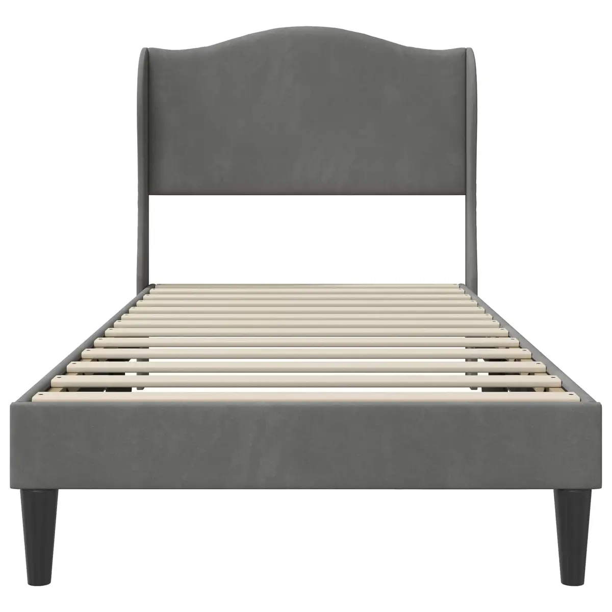 Bed Frame Headboard Velvet Upholstery 90 x 190 cm Dark Grey Modern