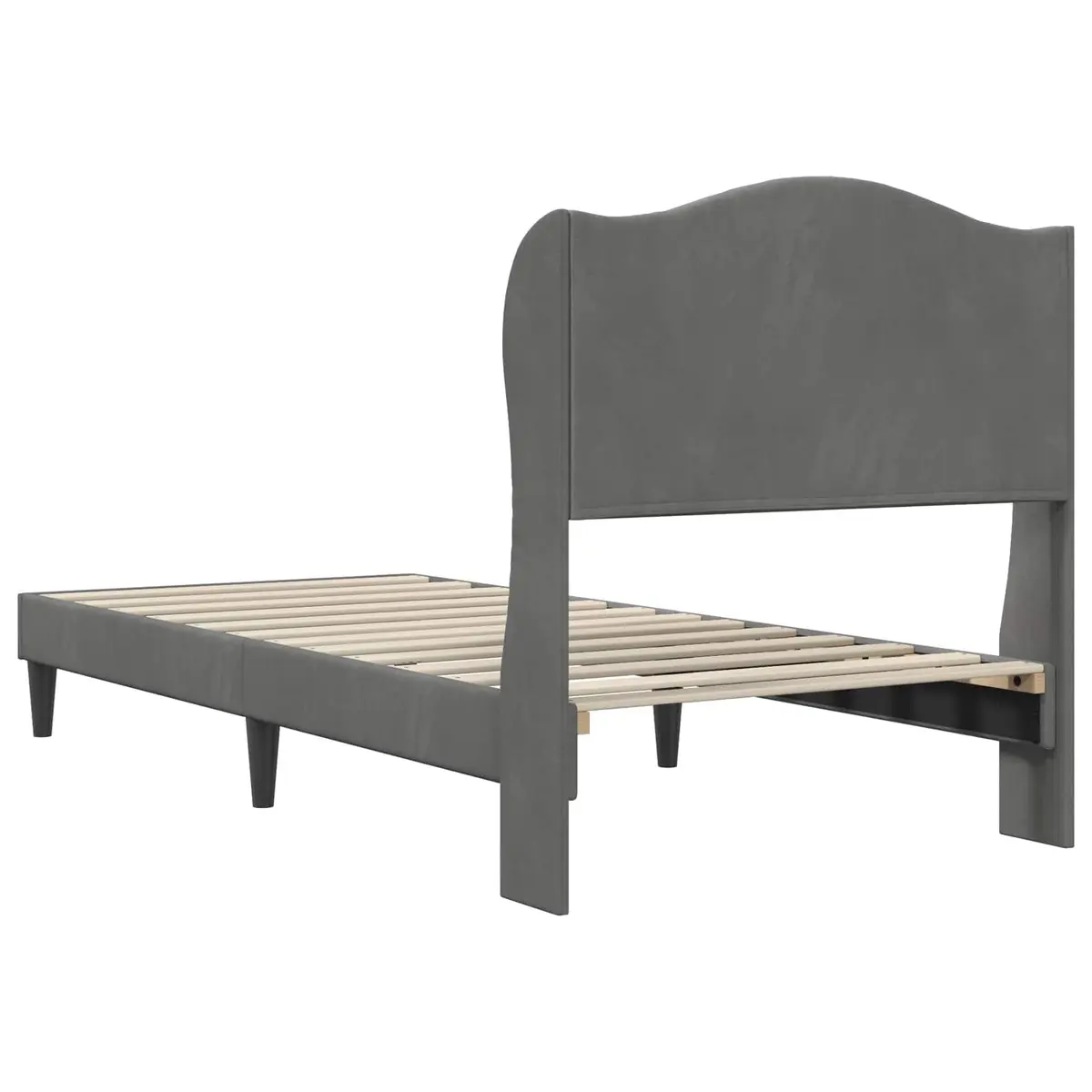Bed Frame Headboard Velvet Upholstery 90 x 190 cm Dark Grey Modern