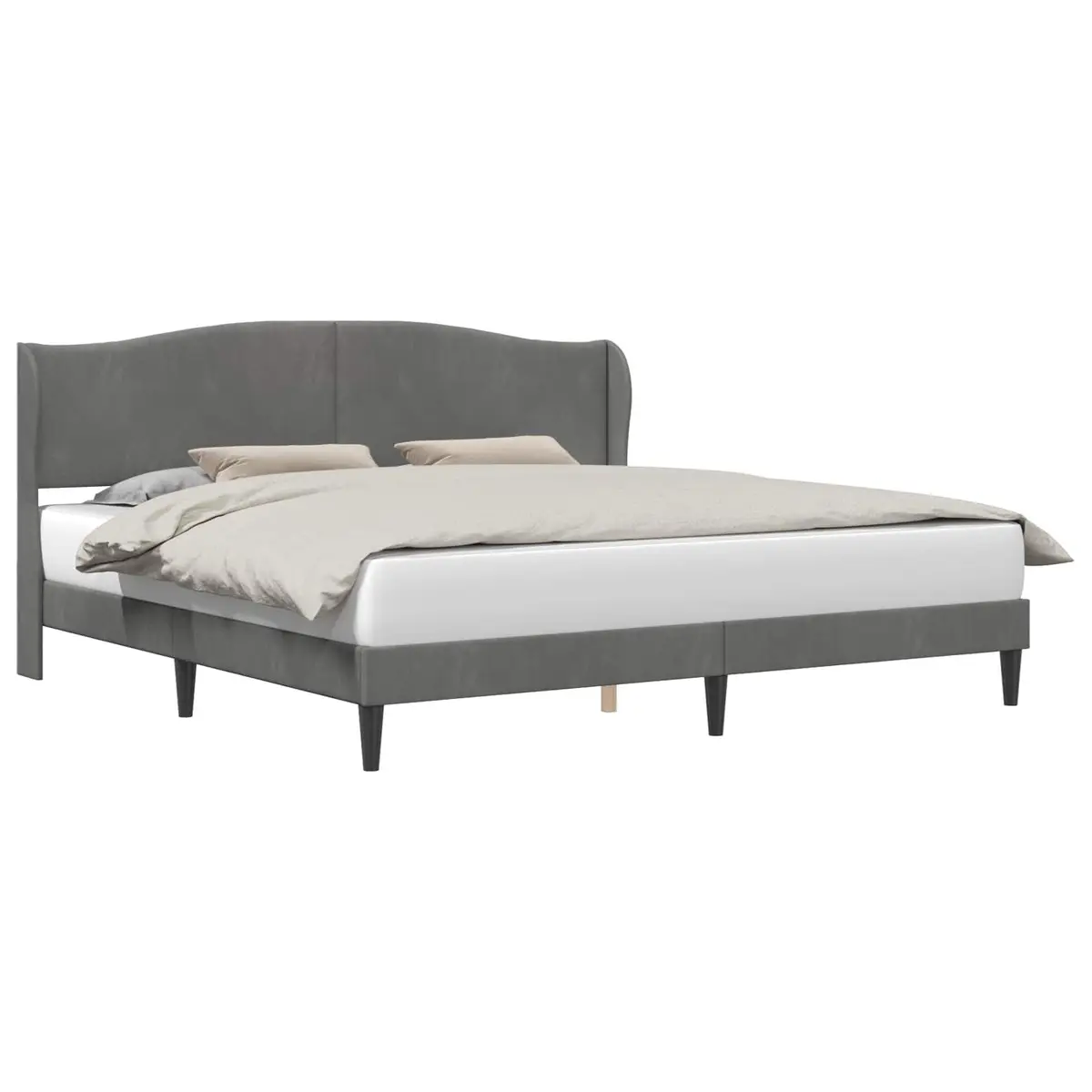 Dark Grey Bed Frame with Velvet Headboard