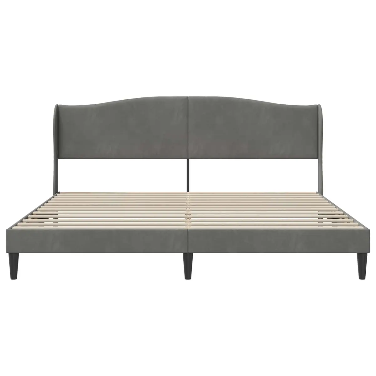Dark Grey Bed Frame with Velvet Headboard